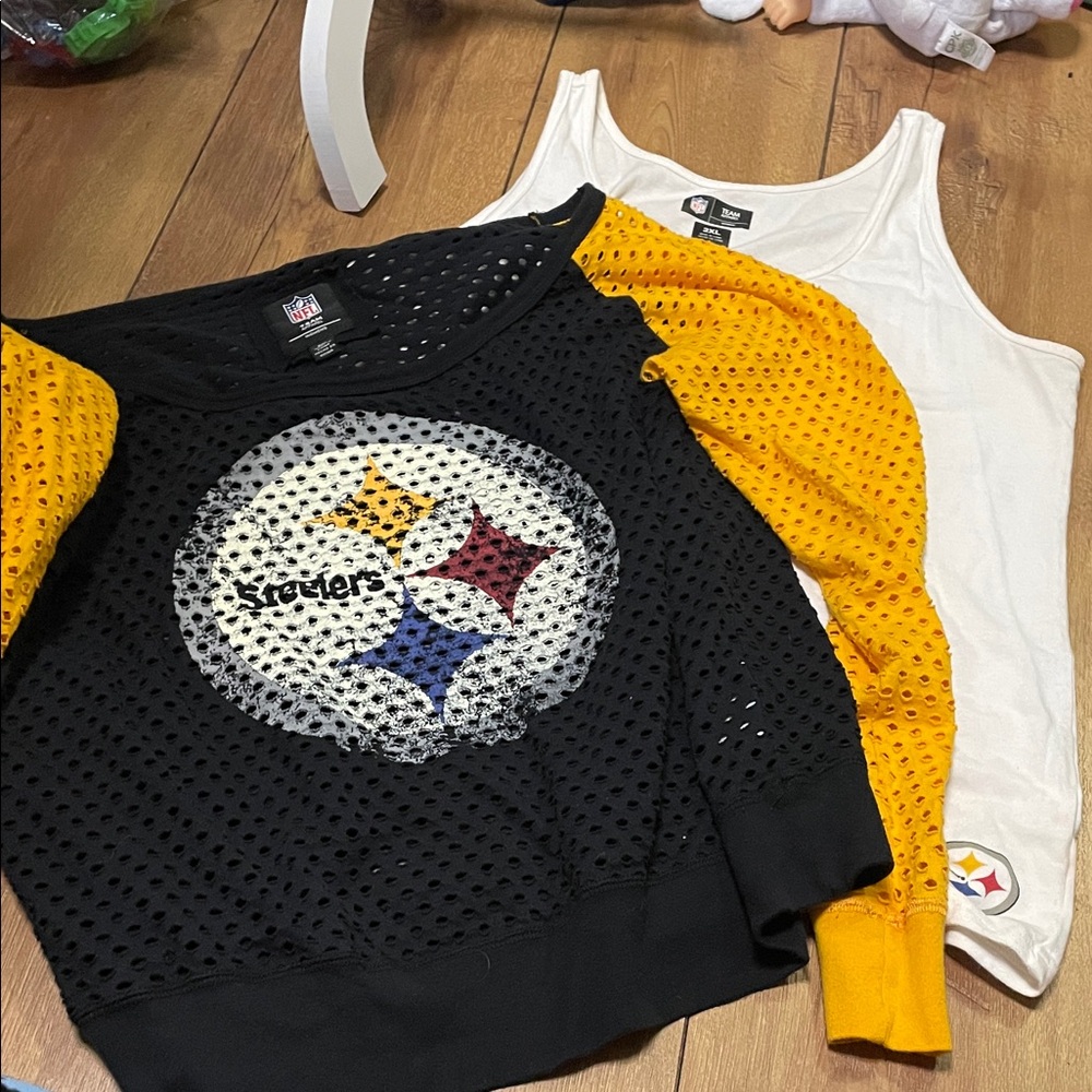 NFL Steelers 2pc. Black and Gold Mesh Blouse with tank top